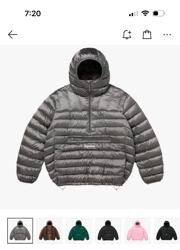 Supreme Micro Down Half Zip Hooded silve